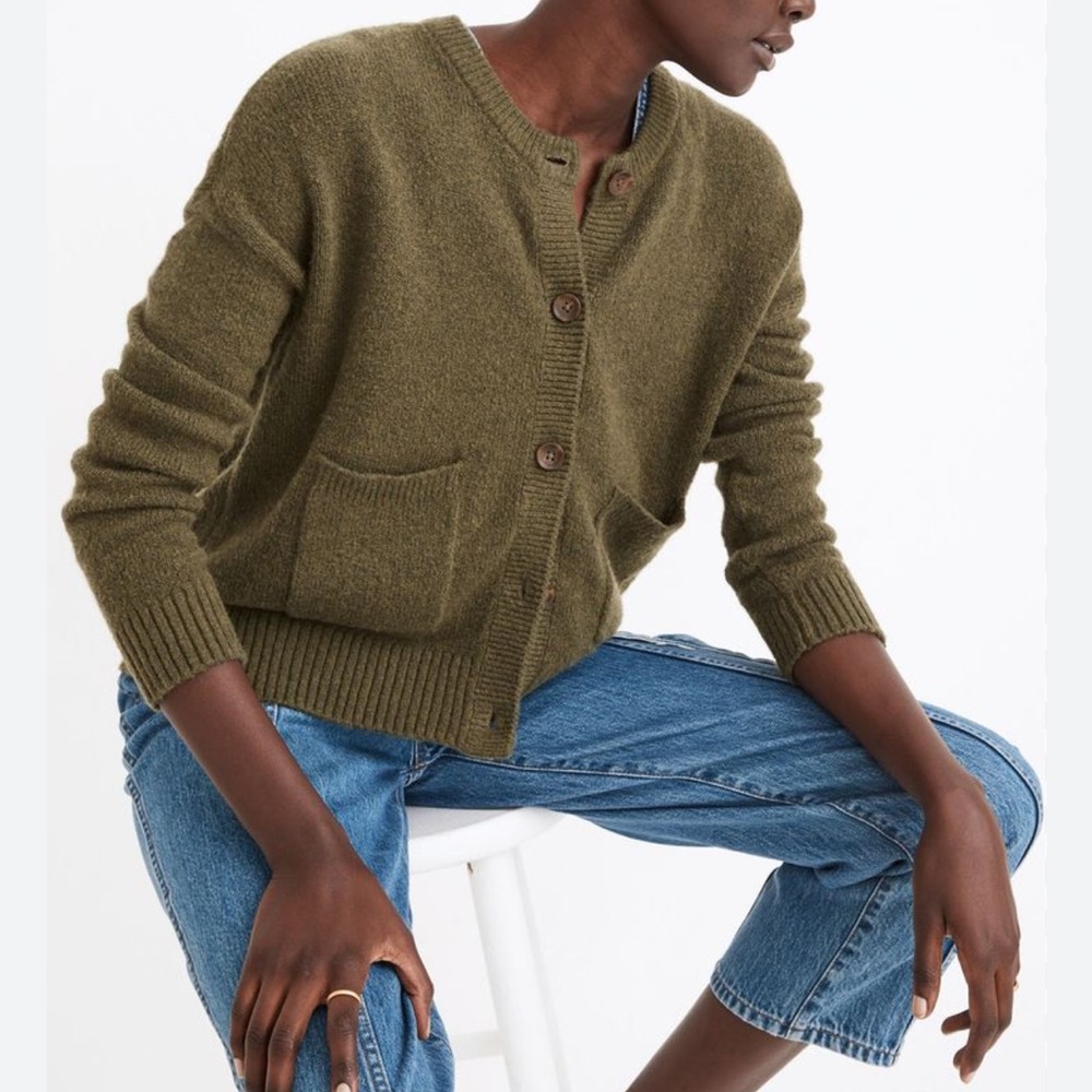 Madewell Olive Green Wool Button Cardigan